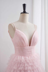 Straps Pink A-line Tiered Ruffle Short Homecoming Dress