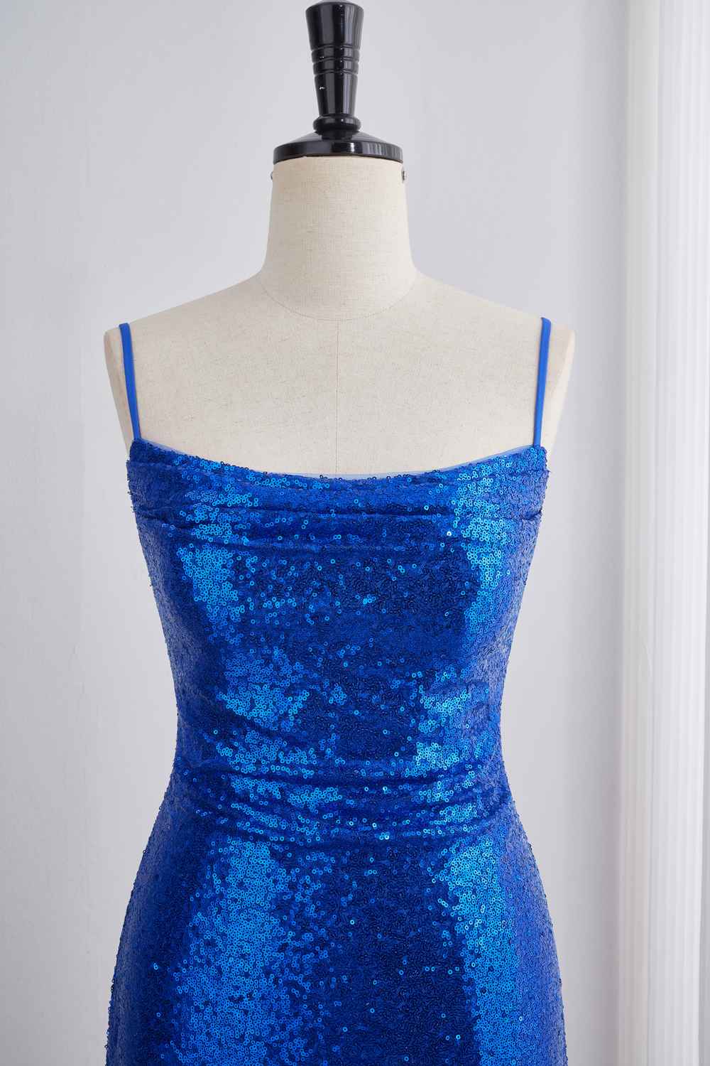 Royal Blue Sequin Straps Tight Ruffle Party Dress