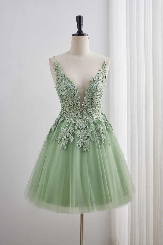 Sage Green Appliques A-line Short Homecoming Dress