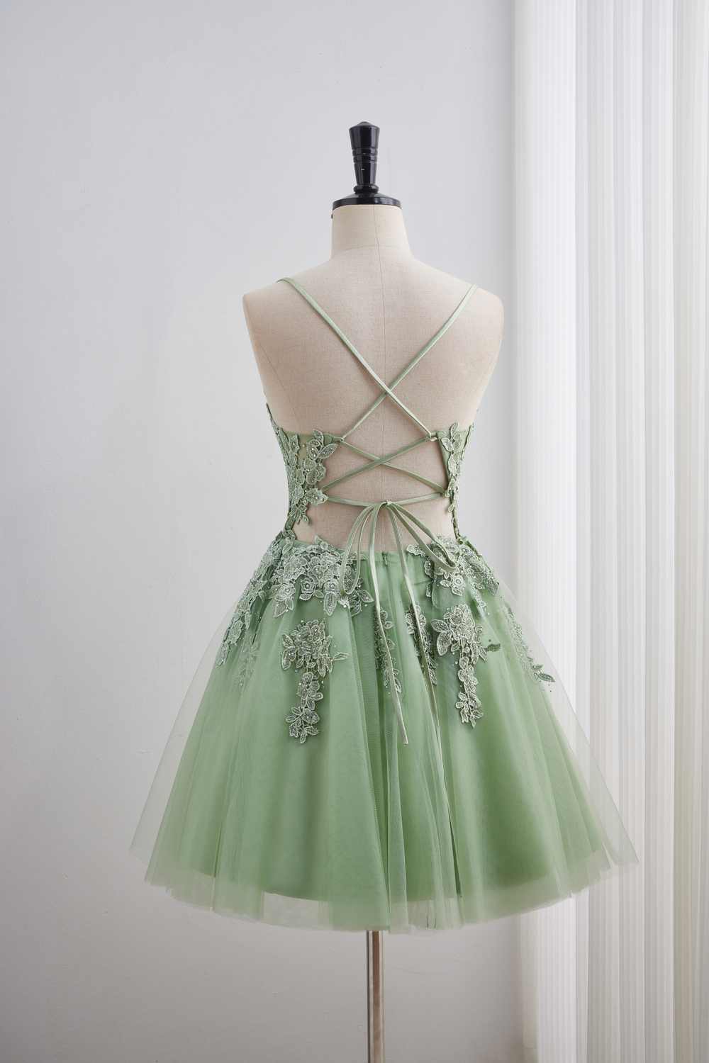 Sage Green Appliques A-line Short Homecoming Dress