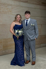 Blue Strapless Bow Fitted Gown