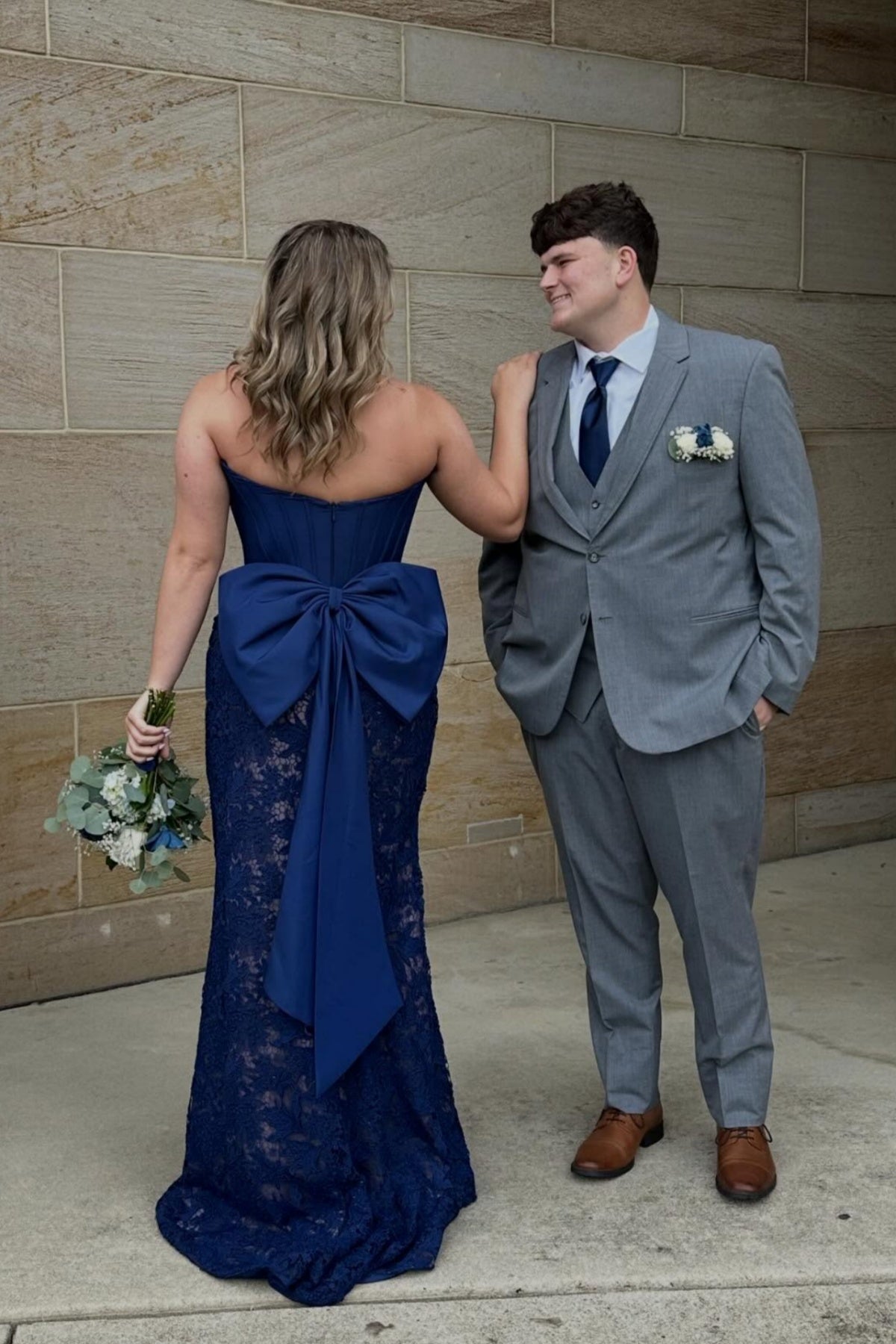 Blue Strapless Bow Fitted Gown