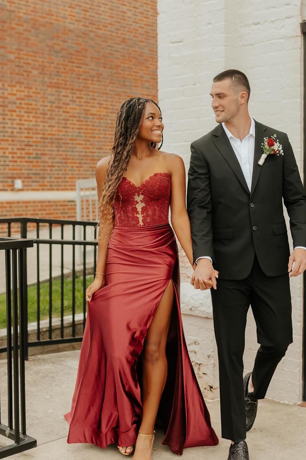 Appliques Blue Sweetheart Mermaid Prom Dress with Slit