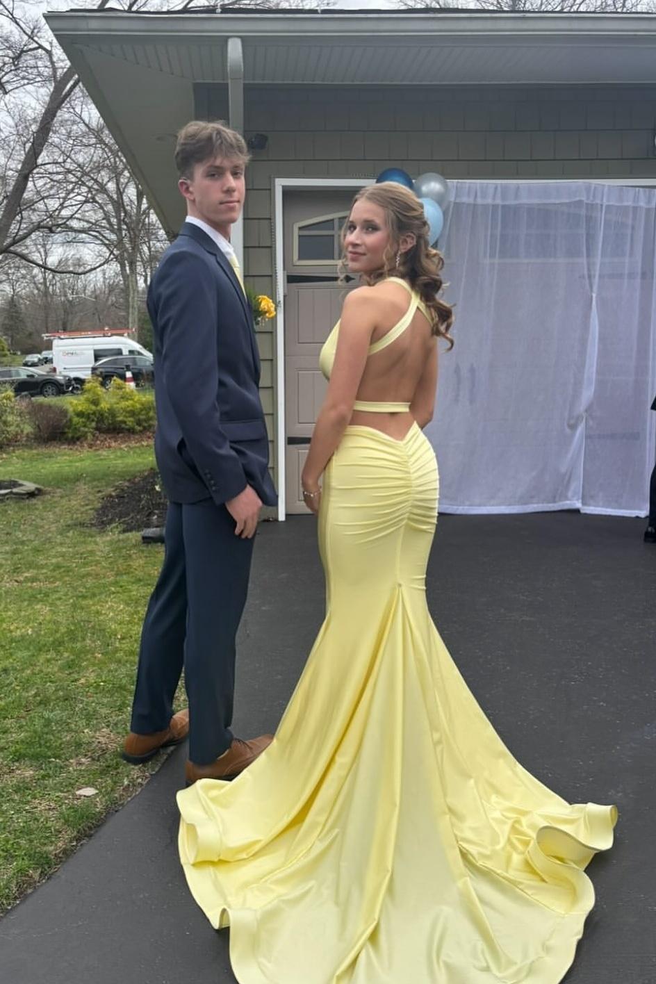 V Neck Lavender Mermaid Cross Back Formal Dress