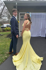 V Neck Lavender Mermaid Cross Back Formal Dress