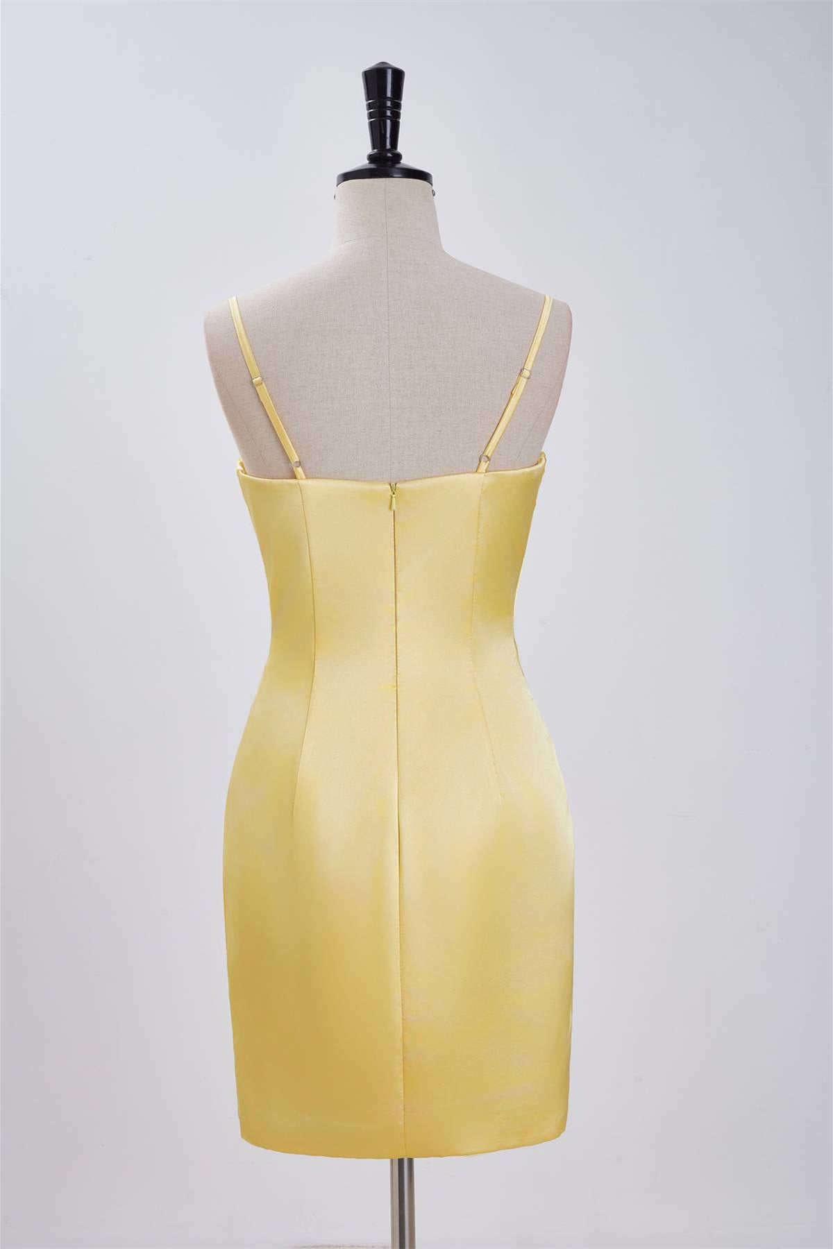 Straps Yellow Tight Ruched Dress