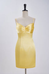 Straps Yellow Tight Ruched Dress