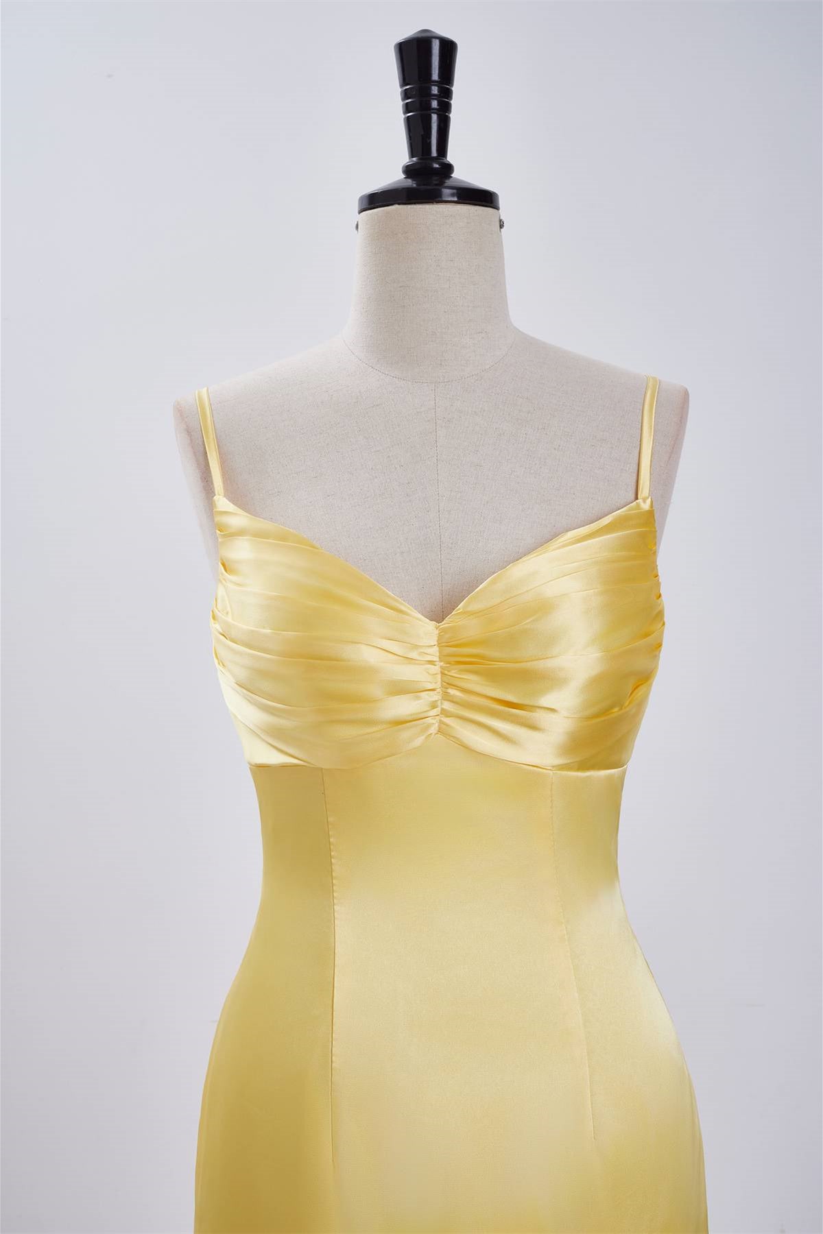 Straps Yellow Tight Ruched Dress