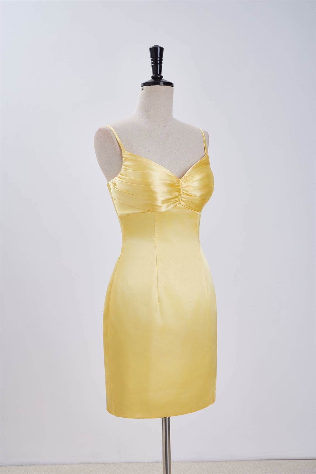 Straps Yellow Tight Ruched Dress